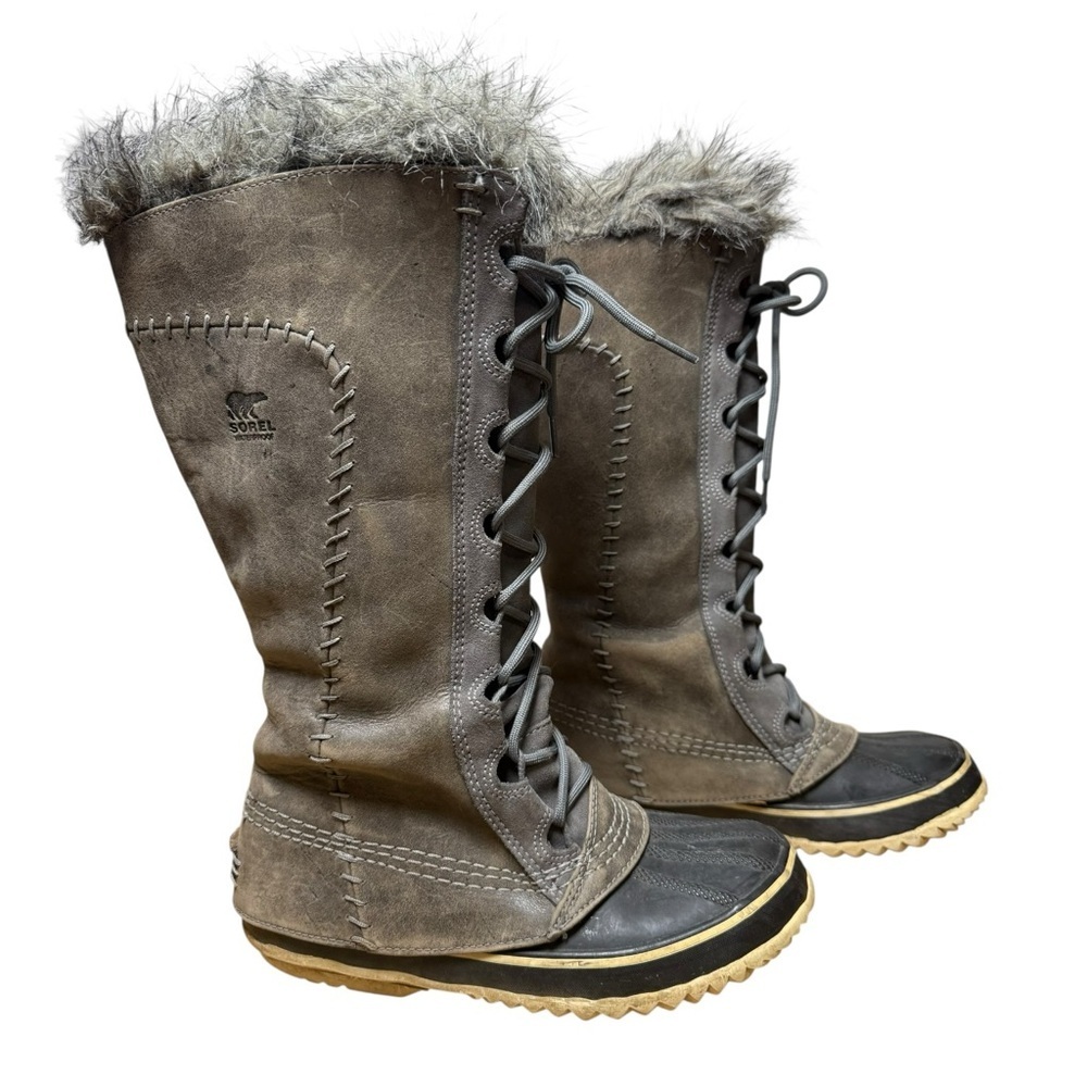 Sorel Cate The Great Tall Waterproof Leather Winter Snow Boots Wmn’s Size 6 Grey - Picture 4 of 12